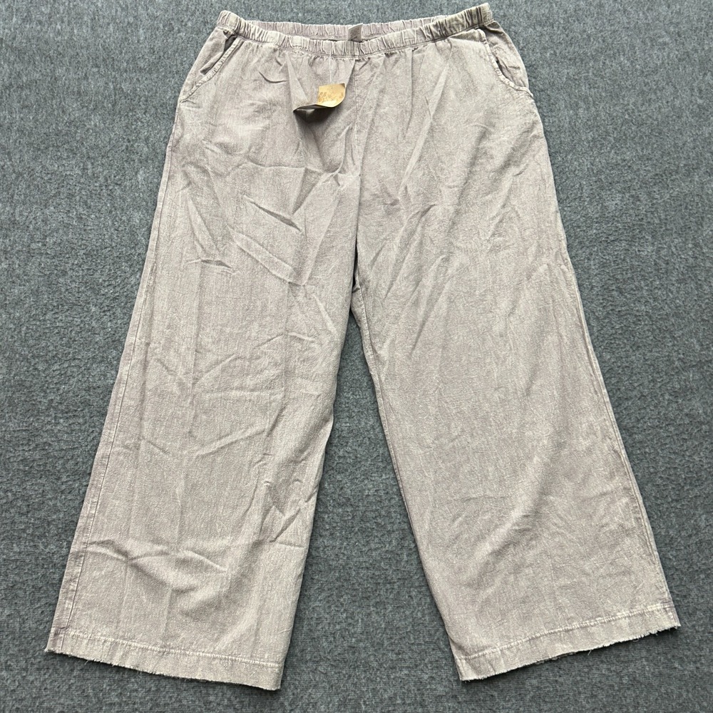 Jess & Jane M107-SLA Lounge Comfort Pull On Wide Leg Pants Slate 1X Raw‎ Hem